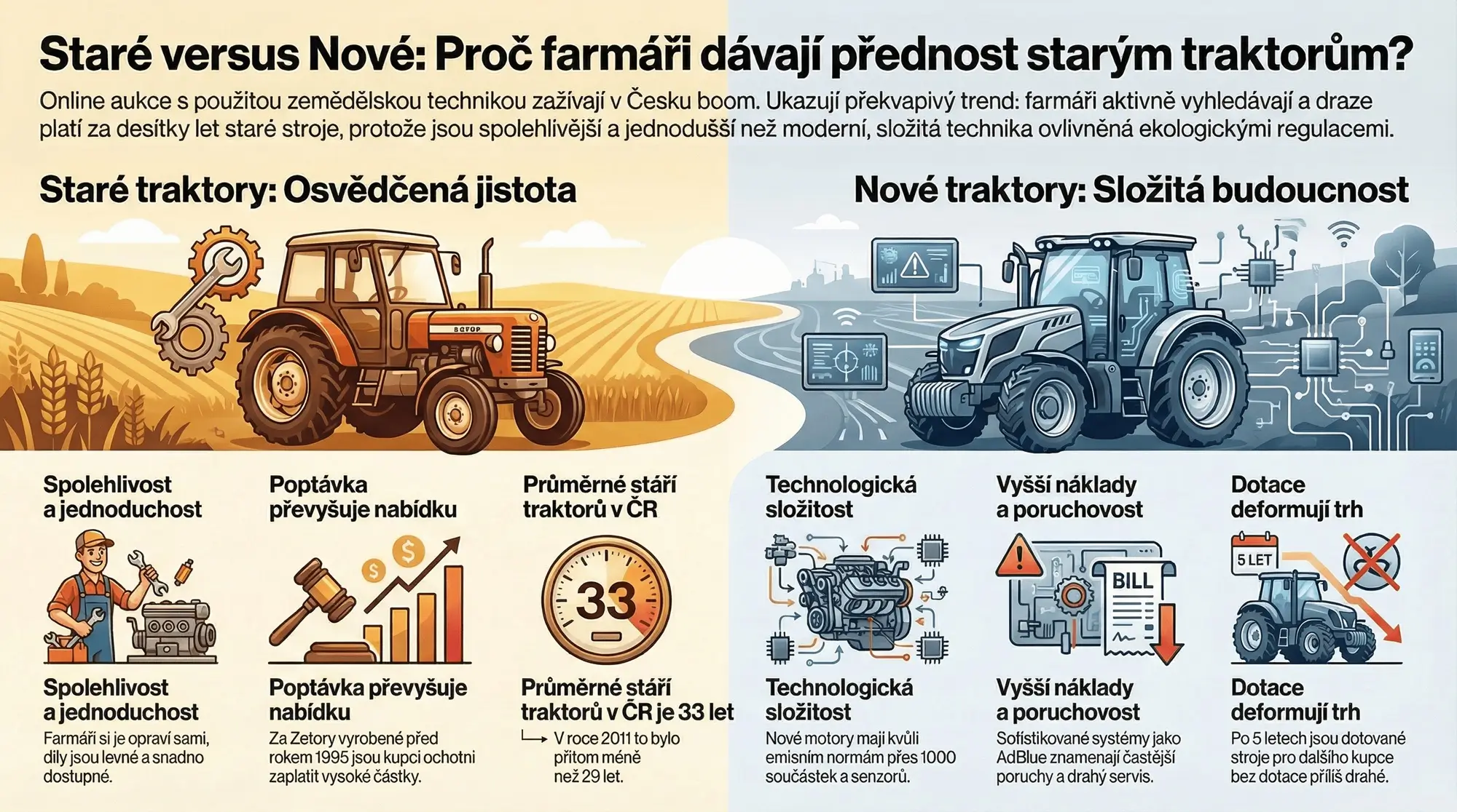 Staré vs. nové traktory infografika