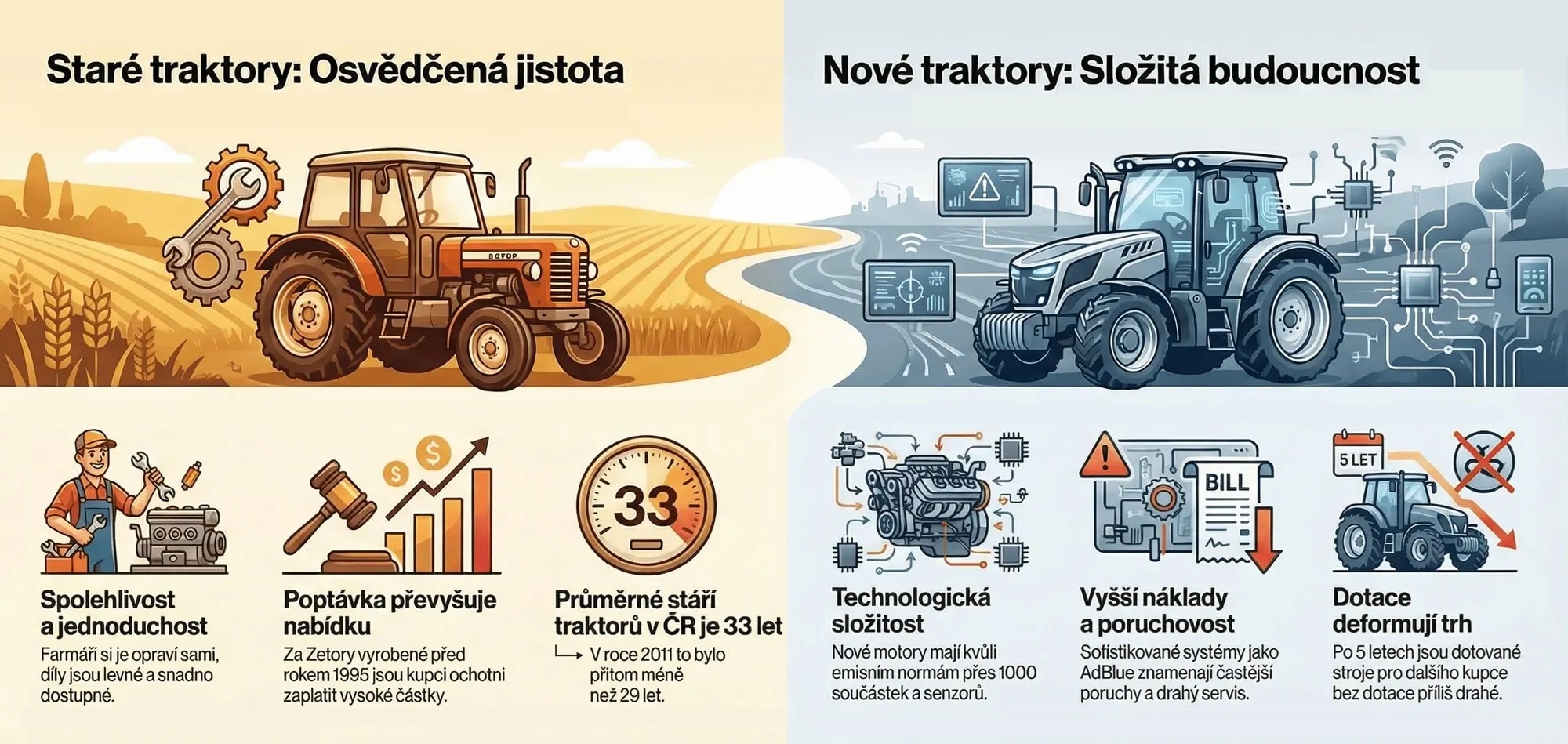 Staré vs. nové traktory infografika